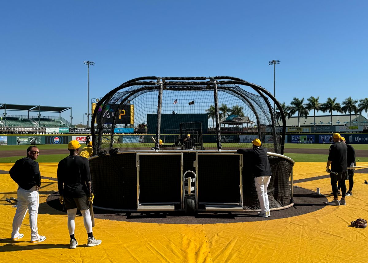 Andrew McCutchen takes batting practice Tuesday morning in Bradenton, Fla.